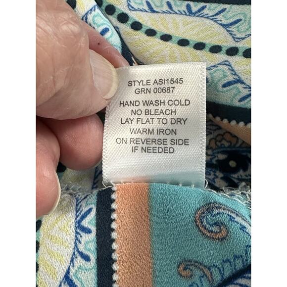 Valerie Stevens Women's colorful peasant bohemian Blouse M Lace Back Tie Front - Picture 11 of 13